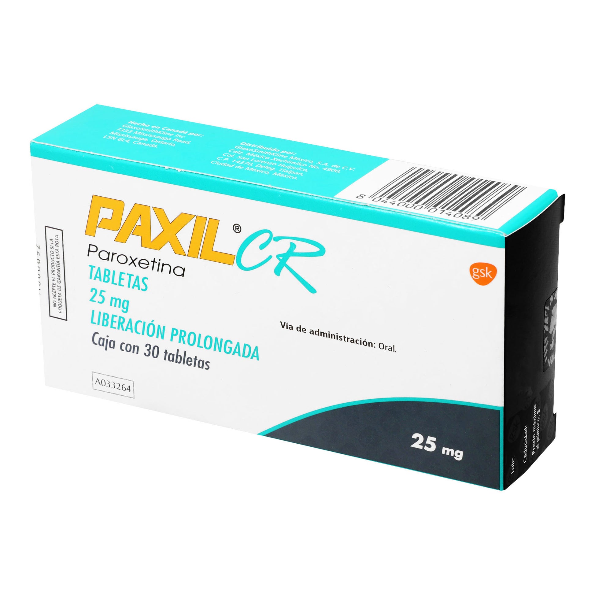 Paxil Cr 25Mg Con 30 Tabletas (Paroxetina) 3 - 8044000014089