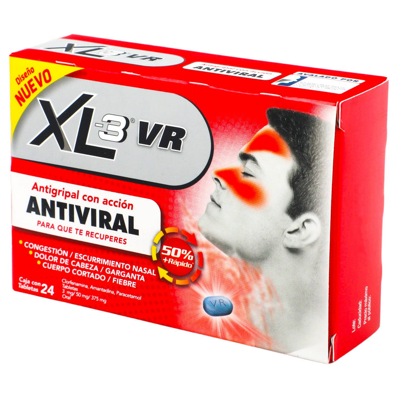 Xl-3 Vr 3Mg/50Mg/375Mg Con 24 Tabletas (Clorfenamina/Paracetamol/Amantadina) - WeCare Pharma