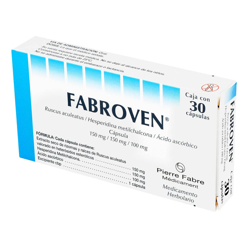 Fabroven 150Mg/150Mg/100Mg Con 30 Capsulas (Ruscus Aculeatus/Hesperidina/Ac Ascorbico) - WeCare Pharma