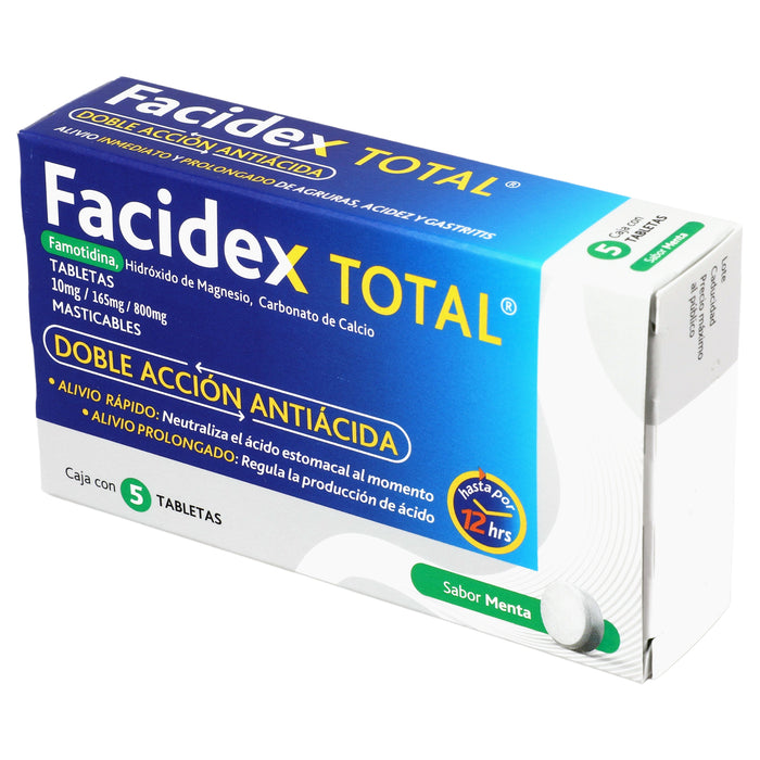 Facidex Total 10Mg/165/800Mg Con 5 Tabletas (Famotidina/Hidroxido De Magensio/Carbonato De Calcio) 3 - 7501299302996