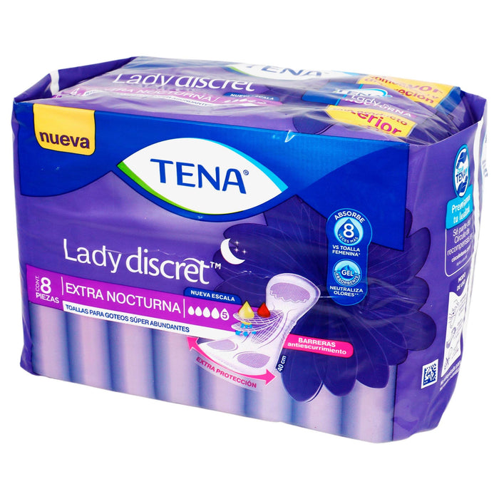 Toallas Tena Lady Discret Extra Nocturna Con 8 - WeCare Pharma