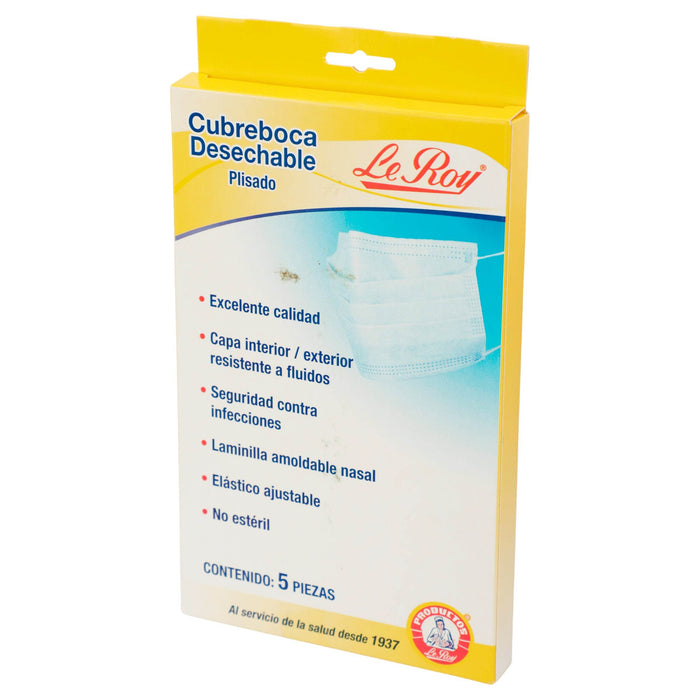 Cubrebocas Plisado Leroy Adulto Azul Con 5 - WeCare Pharma