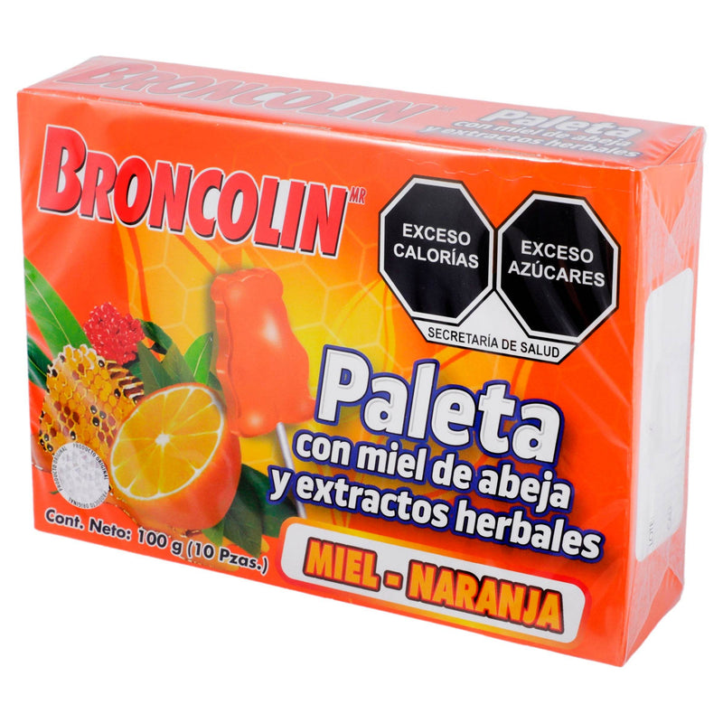 Broncolin Paleta 10G Con 10 Miel-Naranja (Miel Y Extractos Herbales) - WeCare Pharma