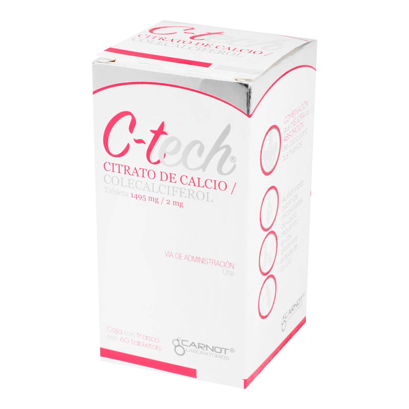 C-Tech 1495Mg/2Mg Con 60 Tabletas (Calcio/Colecalciferol) - WeCare Pharma