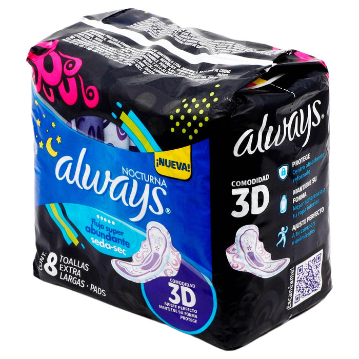 Toallas Always Noches Tranquilas Seda-Sec Con 8 - WeCare Pharma