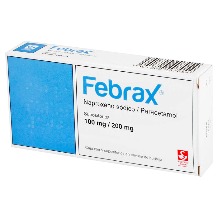 Febrax Supositorio 100/200Mg Con 5 (Naproxeno/Paracetamol) - WeCare Pharma