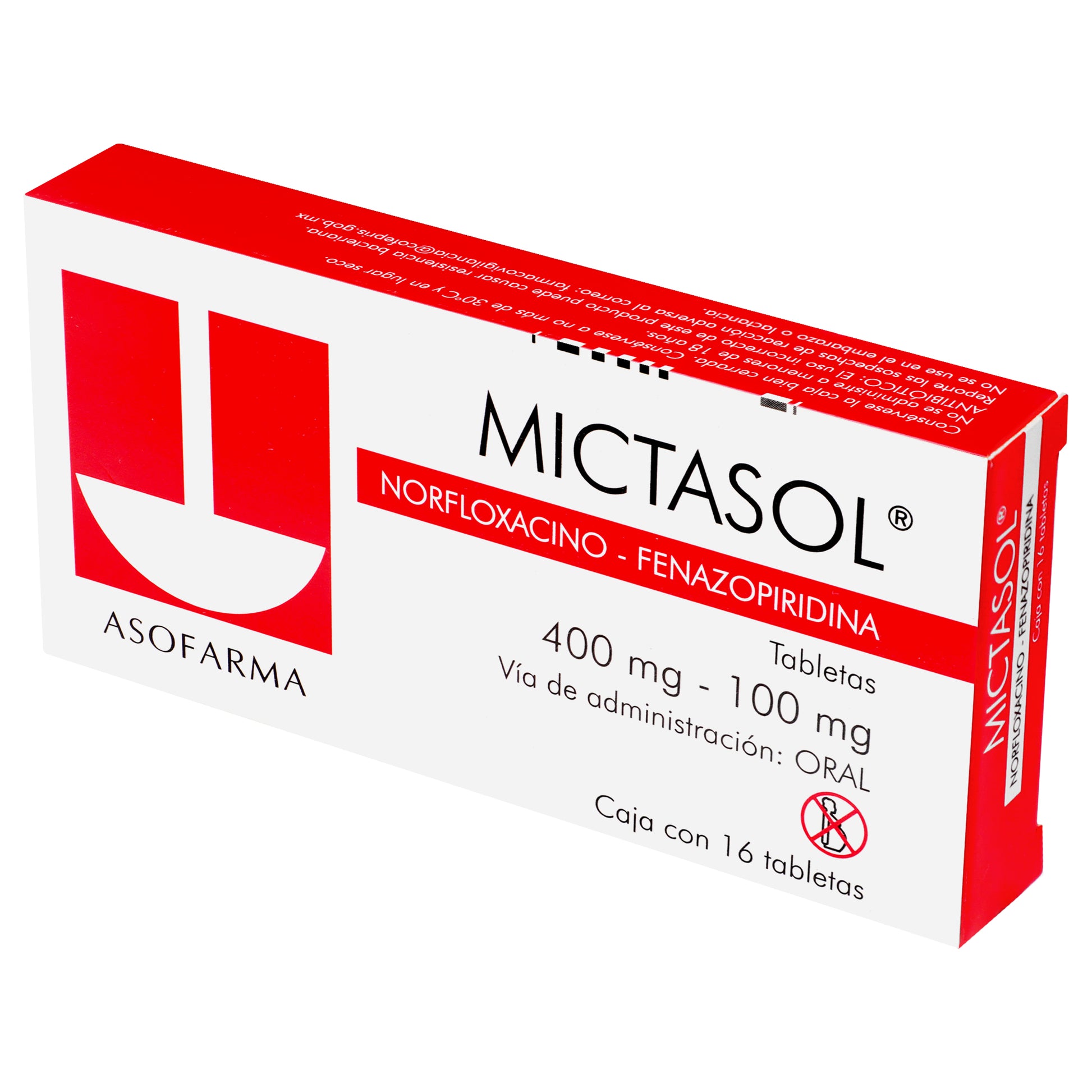 Mictasol 400Mg/100Mg Con 16 Tabletas (Norfloxacino/Fenazopiridina) 1 - 7841141004198