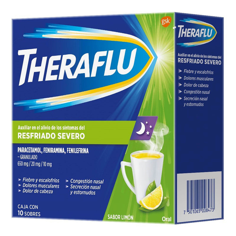 Theraflu Sobres 650Mg/20Mg/10Mg Con 10 Limon (Paracetamol/Feniramina/Fenilefrina) - WeCare Pharma