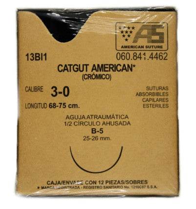 Sutura Catgut American Cromico 3-0 Aguja B5 25/26Mm - WeCare Pharma