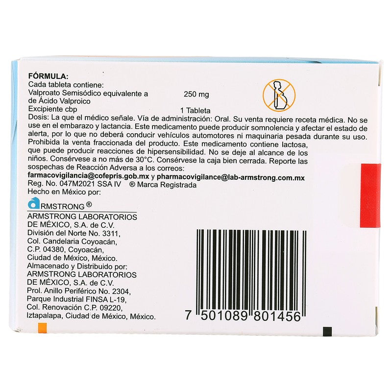 Valprosid Liberacion Prolongada  Valproato Semisodico Tableta 250 Miligramos Con 30 7501089801456 7